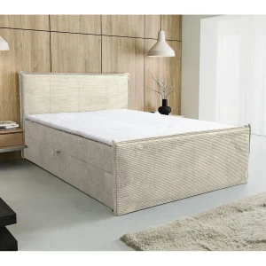 Boxspringbed Vanessa met 2 bedbakken, gestoffeerd bed Afmetingen: 180×200, kleur: beige, corduroy, tweepersoonsbed met Bonell-matras incl. topper