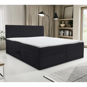 Boxspringbed Tilly met 2 bedbakken, gestoffeerd bed Afmetingen: 180×200, kleur: zwart, corduroy, tweepersoonsbed met Bonell-matras incl. topper