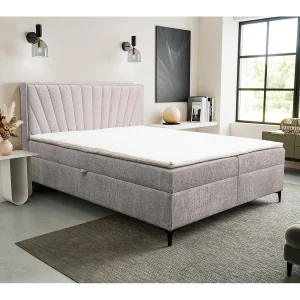 Boxspringbed Cimone met 2 bedbakken, gestoffeerd bed Afmetingen: 180×200 cm, kleur: beige, veloursstof, tweepersoonsbed met Bonell-matras incl. topper
