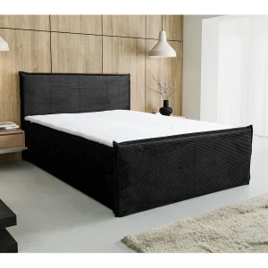 Boxspringbed Vanessa met 2 bedbakken, gestoffeerd bed Afmetingen: 160×200, kleur: zwart, corduroy, tweepersoonsbed met Bonell-matras incl. topper