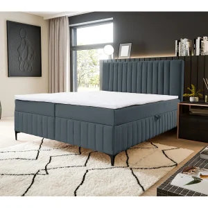 Boxspringbed QUANT met 2 bedbakken, gestoffeerd bed Afmetingen: 160×200, kleur: donkergrijs, veloursstof, tweepersoonsbed met Bonell-matras incl. topper