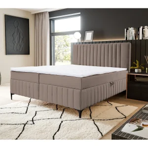 Boxspringbed QUANT met 2 bedbakken, gestoffeerd bed Afmetingen: 180×200, kleur: bruin, veloursstof, tweepersoonsbed met Bonell-matras incl. topper