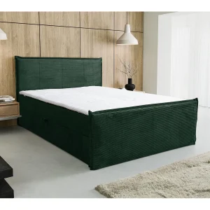 Boxspringbed Vanessa met 2 bedbakken, gestoffeerd bed Afmetingen: 160×200, kleur: groen, corduroy, tweepersoonsbed met Bonell-matras incl. topper