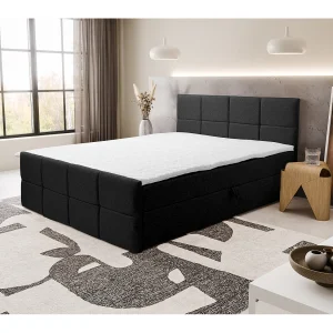 Boxspringbed DORIS met 2 bedbakken, gestoffeerd bed Afmetingen: 140×200, kleur: zwart, veloursstof, tweepersoonsbed met Bonell-matras incl. topper