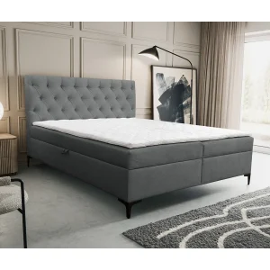 Boxspringbed Calipso met 2 bedbakken, gestoffeerd bed Afmetingen: 160×200, kleur: grijs, veloursstof, tweepersoonsbed met Bonell-matras incl. topper