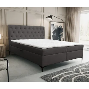 Boxspringbed Calipso met 2 bedbakken, gestoffeerd bed Afmetingen: 160×200, kleur: donkergrijs, veloursstof, tweepersoonsbed met Bonell-matras incl. topper