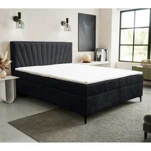 Boxspringbed Cimone met 2 bedbakken, gestoffeerd bed Afmetingen: 160×200 cm, kleur: zwart, veloursstof, tweepersoonsbed met Bonell-matras incl. topper Boxspringbed Cimone met 2 bedbakken, gestoffeerd bed Afmetingen: 160×200 cm, kleur: zwart, veloursstof, tweepersoonsbed met Bonell-matras incl. topper
