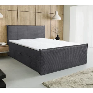 Boxspringbed Vanessa met 2 bedbakken, gestoffeerd bed Afmetingen: 180×200, kleur: grijs, corduroy, tweepersoonsbed met Bonell-matras incl. topper