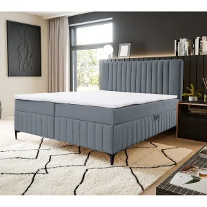 Boxspringbed QUANT met 2 bedbakken, gestoffeerd bed Afmetingen: 160×200, kleur: grijs, veloursstof, tweepersoonsbed met Bonell-matras incl. topper