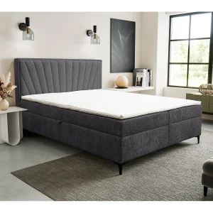Boxspringbed Cimone met 2 bedbakken, gestoffeerd bed Afmetingen: 180×200 cm, kleur: donkergrijs, veloursstof, tweepersoonsbed met Bonell-matras incl. topper