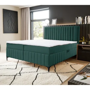 Boxspringbed QUANT met 2 bedbakken, gestoffeerd bed Afmetingen: 180×200, kleur: groen, veloursstof, tweepersoonsbed met Bonell-matras incl. topper Boxspringbed QUANT met 2 bedbakken, gestoffeerd bed Afmetingen: 180×200, kleur: groen, veloursstof, tweepersoonsbed met Bonell-matras incl. topper