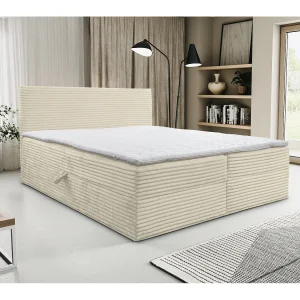 Boxspringbed Tilly met 2 bedbakken, gestoffeerd bed Afmetingen: 180×200, kleur: beige, corduroy, tweepersoonsbed met Bonell-matras incl. topper
