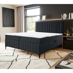 Boxspringbed QUANT met 2 bedbakken, gestoffeerd bed Afmetingen: 160×200, kleur: zwart, veloursstof, tweepersoonsbed met Bonell-matras incl. topper