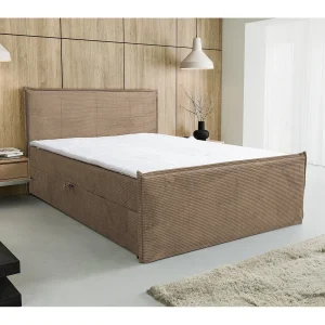 Boxspringbed Vanessa met 2 bedbakken, gestoffeerd bed Afmetingen: 140×200, kleur: bruin, corduroy, tweepersoonsbed met Bonell-matras incl. topper