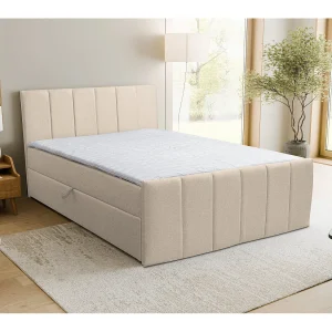 Boxspringbed CLAUDINE met 2 bedbakken, gestoffeerd bed Afmetingen: 160×200, kleur: beige, veloursstof, tweepersoonsbed met Bonell-matras incl. topper