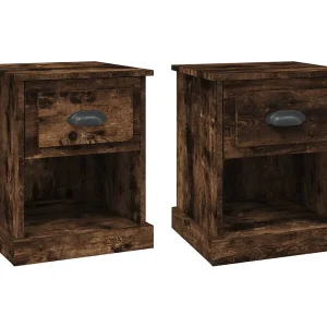 Cicero  Nachtkastjes 2 st 39x39x47,5 cm bewerkt hout gerookt eikenkleur