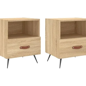 Cala  Nachtkastjes 2 st 40x35x47,5 cm bewerkt hout sonoma eikenkleur