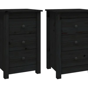 Cynor  Nachtkastjes 2 st 40x35x61,5 cm massief grenenhout zwart