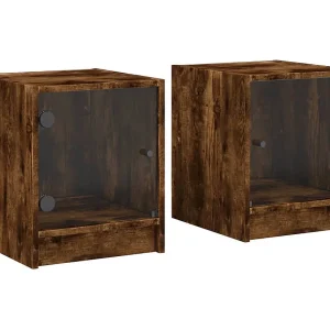 Butte  Nachtkastjes met glazen deuren 2 st 35x37x42 cm gerookt eiken