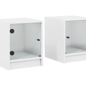 Butte  Nachtkastjes met glazen deuren 2 st 35x37x42 cm wit