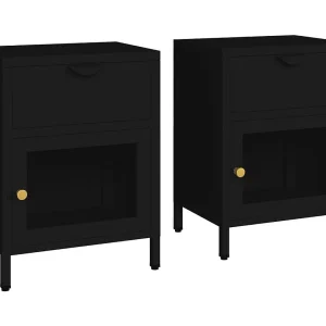 Coola  Nachtkastjes 2 st 40x30x54,5 cm staal en glas zwart