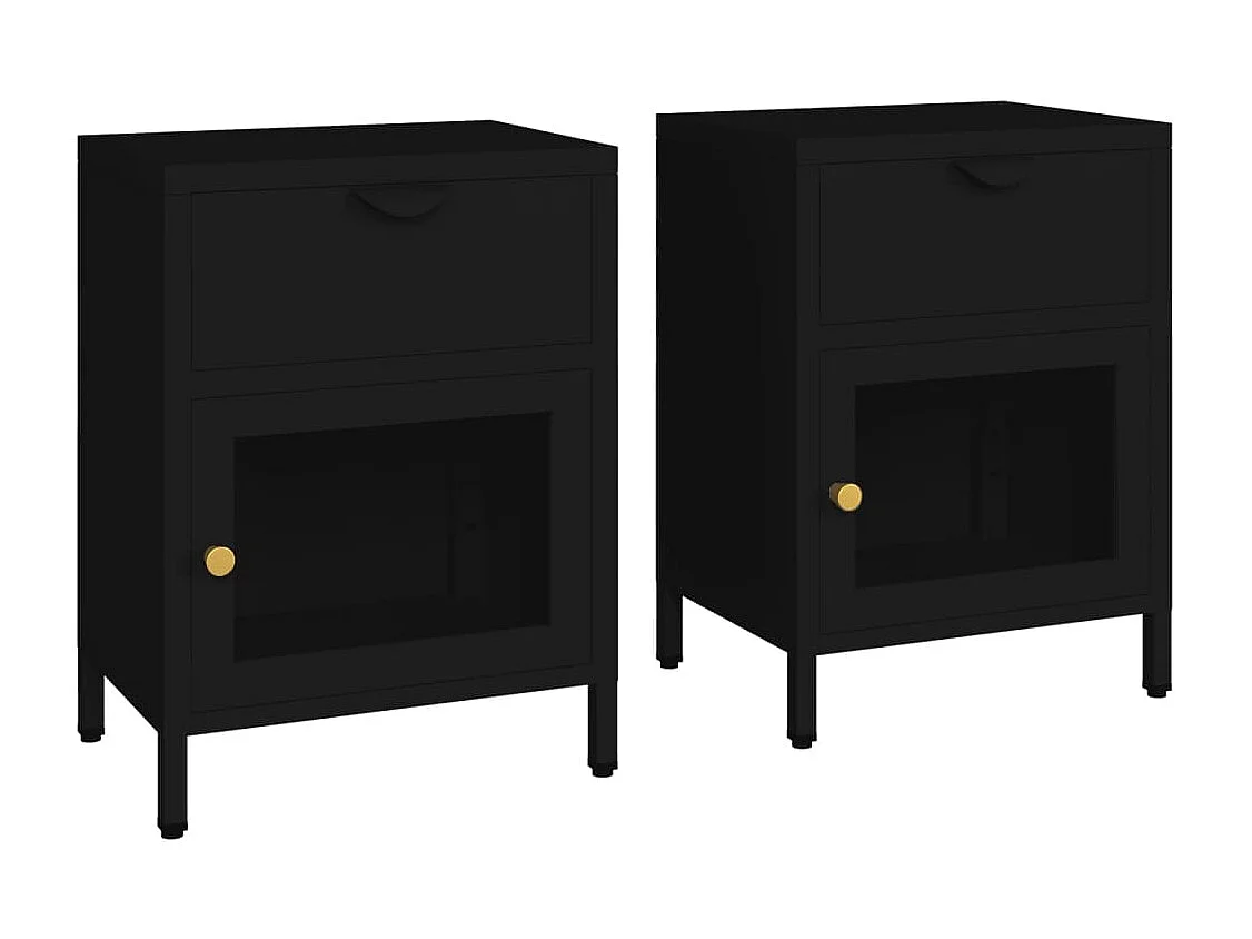 Coola Nachtkastjes 2 st 40x30x54,5 cm staal en glas zwart
