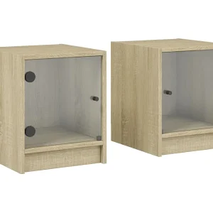 Butte  Nachtkastjes met glazen deuren 2 st 35x37x42 cm sonoma eiken