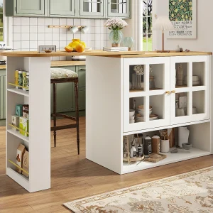 Draaibaar dressoir met planken en open opbergruimte, 2 deuren, wit – voor slaapkamer en woonkamer