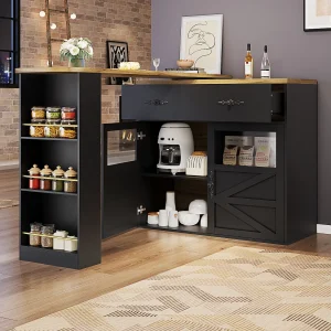 Draaibaar dressoir met 1 lade, 2 deuren en planken, zwart – voor eetkamer en woonkamer