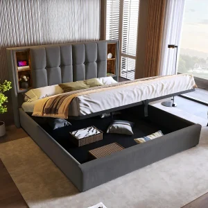 Cotton Peded Chest 2 Place, 140x200cm, met USB draadloze belasting en 4 laden, grijs