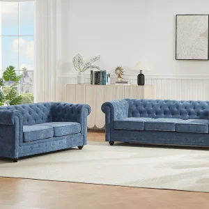 3-zits en 2-zits sofa's in blauwe stof CHESTERFIELD