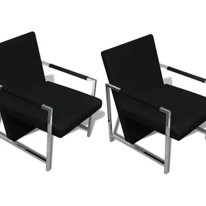 Bureaustoel | Fauteuils 2 st met chroom frame kunstleer zwart
