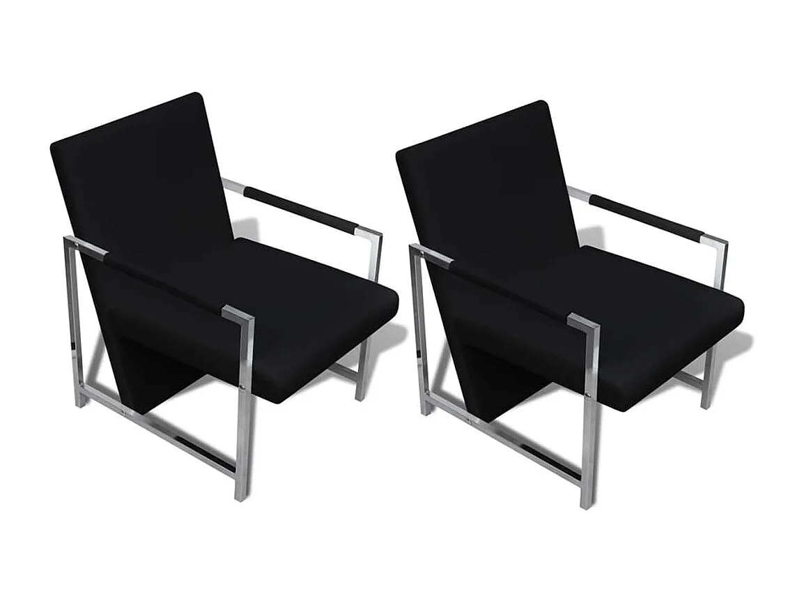Bureaustoel | Fauteuils 2 st met chroom frame kunstleer zwart