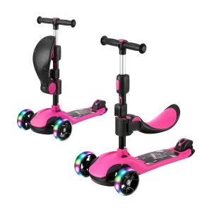 BremToy Kinderstep met Afneembare Zitstoel en PU LED-wielen, Opvouwbare Kinderstep voor Kinderen van 2 tot 12 Jaar BremToy Kinderstep met Afneembare Zitstoel en PU LED-wielen, Opvouwbare Kinderstep voor Kinderen van 2 tot 12 Jaar