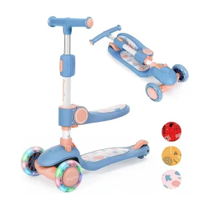 BremToy Opvouwbare Kinderstep met Zitje, LED-wielen en Hoogteverstelbaar Stuur voor 2-8 Jaar BremToy Opvouwbare Kinderstep met Zitje, LED-wielen en Hoogteverstelbaar Stuur voor 2-8 Jaar