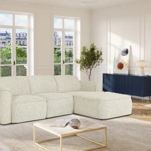 Hoekbank met hoek rechts van beige gechineerde stof DIOMARO Hoekbank met hoek rechts van beige gechineerde stof DIOMARO