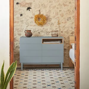 Commode grijs parels 7 laden 120×40 cm