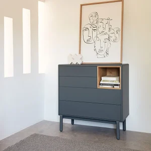 Commode grijs antraciet 4 laden 90×40 cm