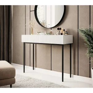 Console 2 laden met zwart en wit metaal bont 100×82 cm Console 2 laden met zwart en wit metaal bont 100×82 cm