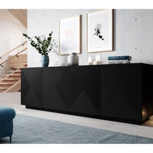 Buffet 4 deuren en bois lamellé noir 200×43 cm