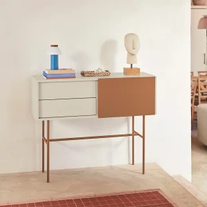 Console met 2 laden en schuifdeuren in sable laquée 110×90 cm Console met 2 laden en schuifdeuren in sable laquée 110×90 cm