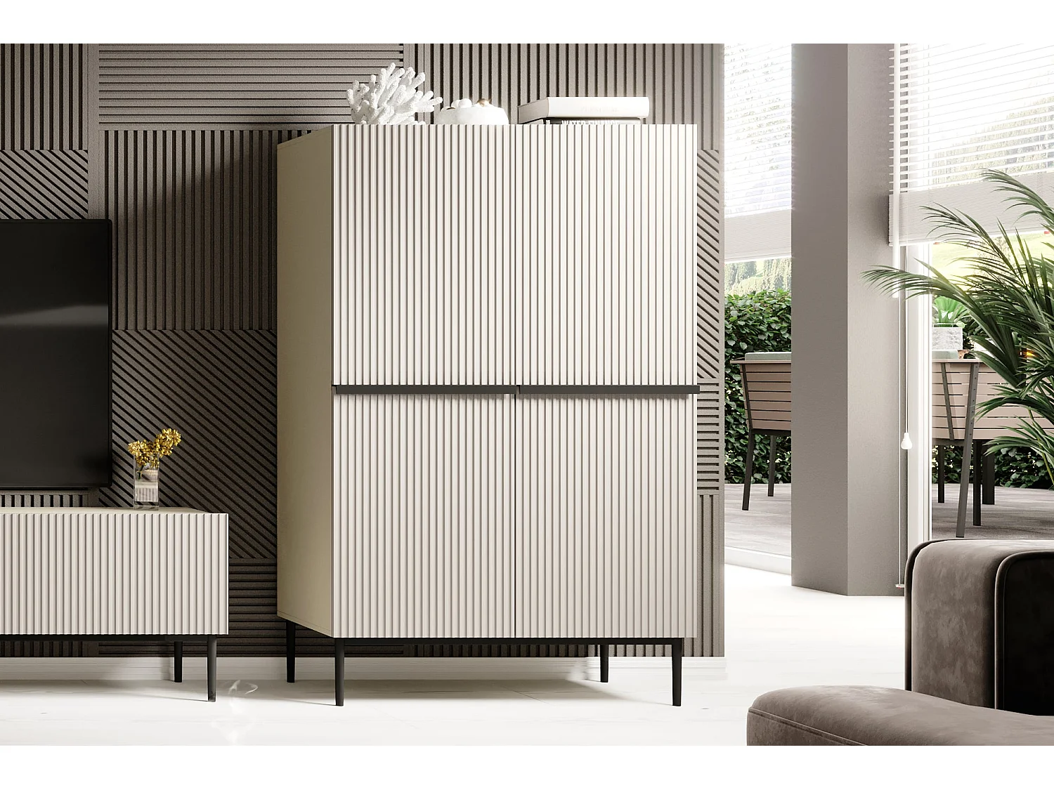 Buffet 2 deuren met metalen voet in zwart kasjmier 100x160 cm