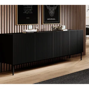 Buffet noir 4 deuren met zwart metalen voet 200×45 cm Buffet noir 4 deuren met zwart metalen voet 200×45 cm