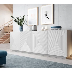 Buffet 4 deuren in hout lamellé blanco 200×43 cm