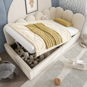 Dagbed 90×200 cm met hydrauliek, hoofdbord met opbergruimte, beige linnen, zonder matras (210x97x76 cm) Dagbed 90×200 cm met hydrauliek, hoofdbord met opbergruimte, beige linnen, zonder matras (210x97x76 cm)