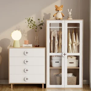Combinatiekast – 80 x 50 x 150 cm – nachtkastje-kastcombinatie – MDF + spaanplaat – wit Combinatiekast – 80 x 50 x 150 cm – nachtkastje-kastcombinatie – MDF + spaanplaat – wit