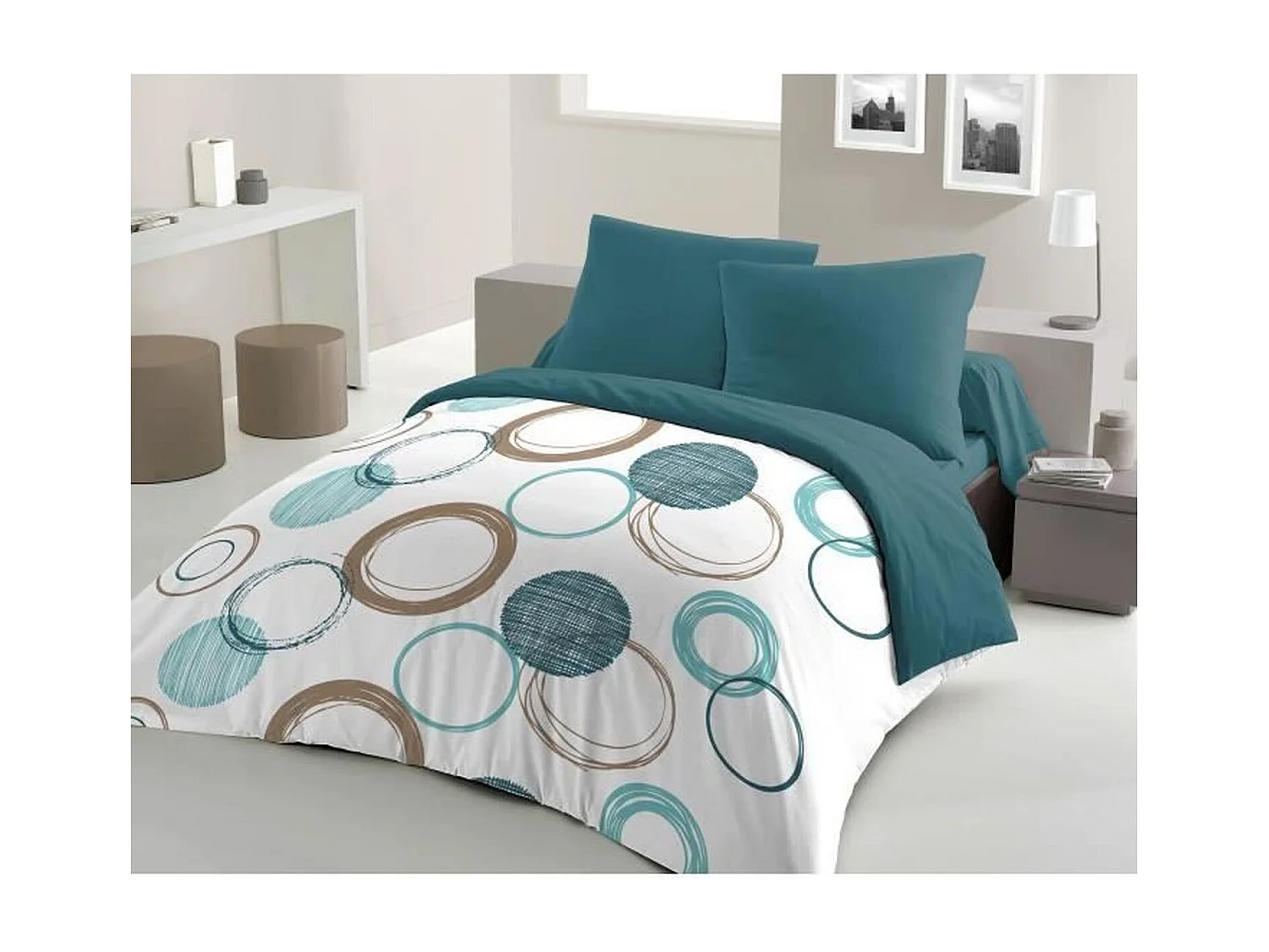 Dekbedovertrekset Audace van microvezel - Eendblauw - 240 x 260 cm + 2 kussenslopen 63 x 63 cm