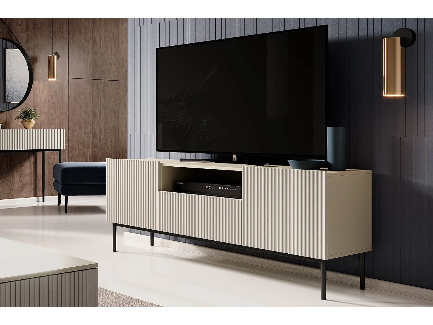 Cashmere TV-meubel met 2 deuren en 1 lade met zwart metalen voet 150x45cm