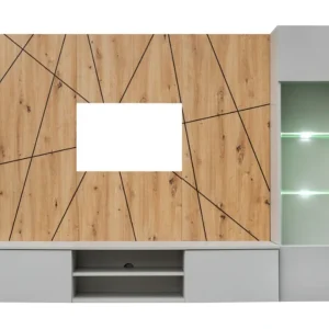 Composition murale IXAR géométrique – TV-meubel + hangende vitrine + decoratieve panelen Composition murale IXAR géométrique – TV-meubel + hangende vitrine + decoratieve panelen