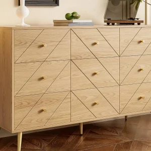 Buffet 120x39x80cm – met 9 lades – met metalen poten – spaanplaat – Natuur